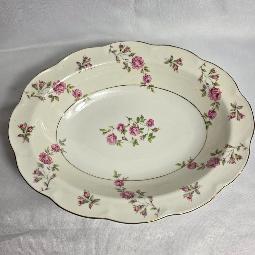 Theodore Haviland Delaware New York Oval Serving Bowl Ivory with Pink Roses